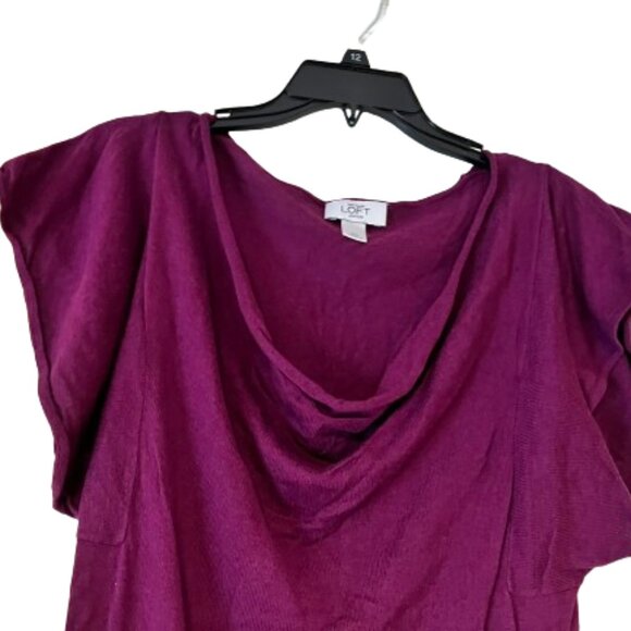 Loft Dark Purple/Raspberry Drape Neck Dolman Short Sleeve Sweater - MP - Picture 3 of 6